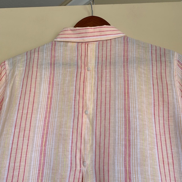 Chico's 100% Line Striped Button Down Shirt 2 or M-L Tunic Coastal Travel Top - Picture 11 of 16